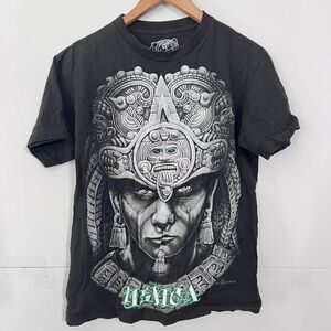 Dga Mens T-Shirt Size M Black Tribal Aztec Warrior All Overprint Mexico